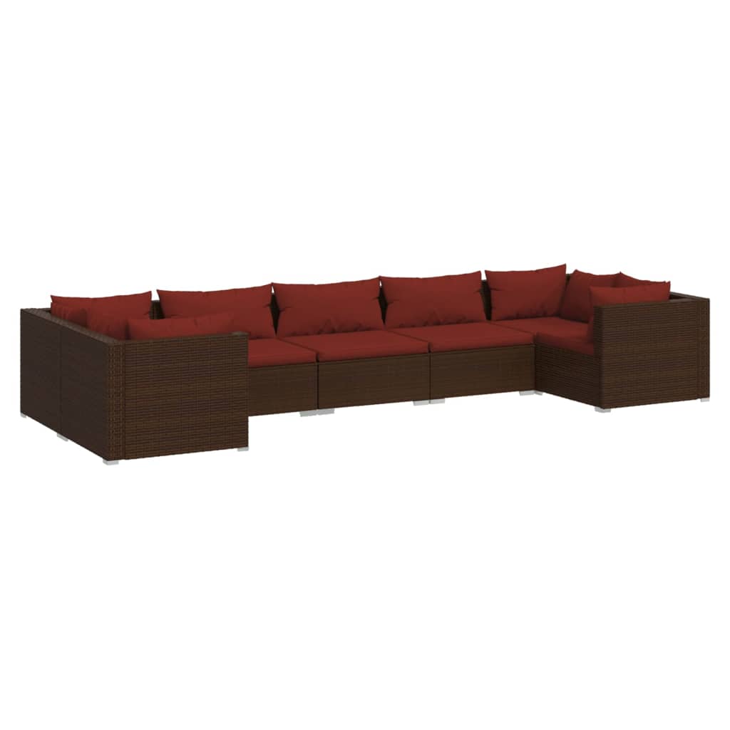 Set Divani da Giardino 7 pz con Cuscini in Polyrattan Marrone | homemem39