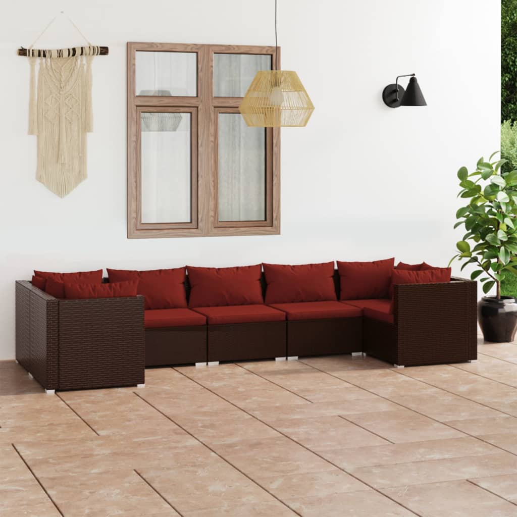 Set Divani da Giardino 7 pz con Cuscini in Polyrattan Marrone | homemem39