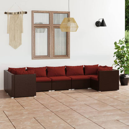 Set Divani da Giardino 7 pz con Cuscini in Polyrattan Marrone | homemem39