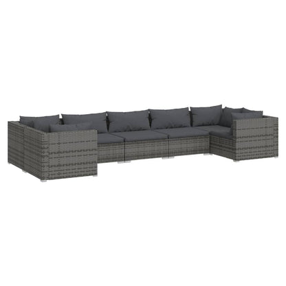 Set Divani da Giardino 7 pz con Cuscini in Polyrattan Grigio | homemem39