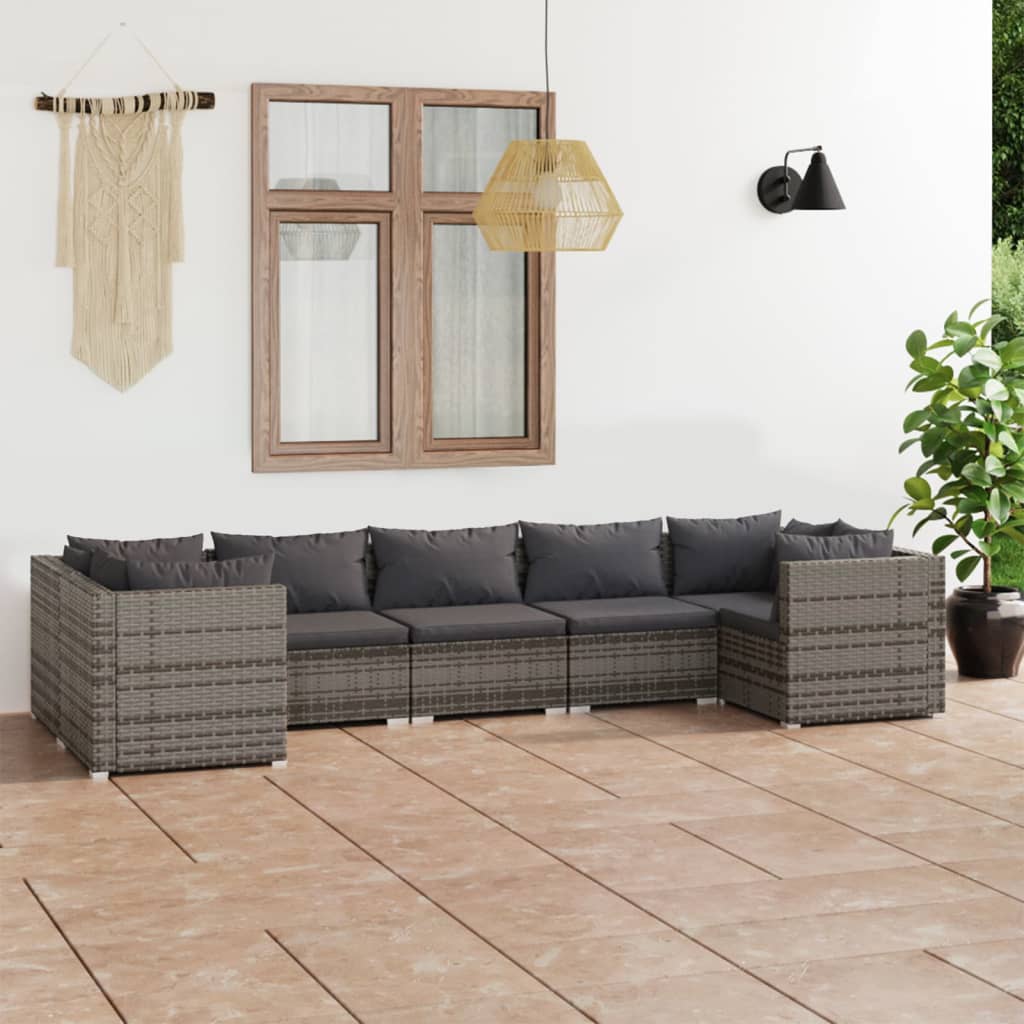 Set Divani da Giardino 7 pz con Cuscini in Polyrattan Grigio | homemem39