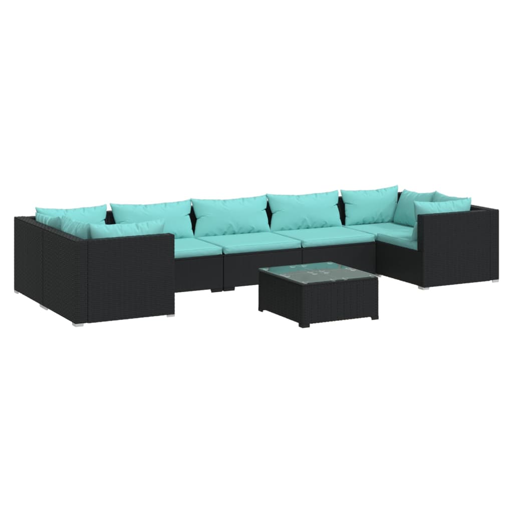 Set Divani da Giardino 8 pz con Cuscini in Polyrattan Nero | homemem39
