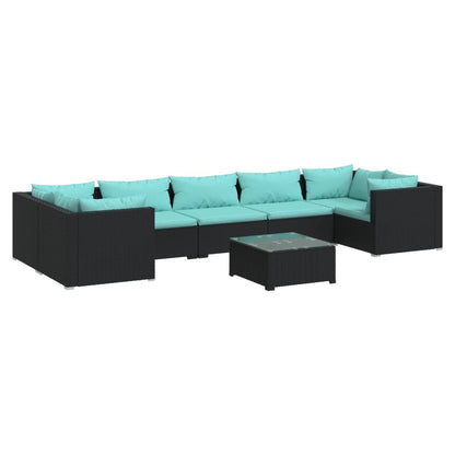 Set Divani da Giardino 8 pz con Cuscini in Polyrattan Nero | homemem39
