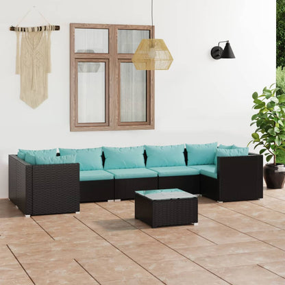 Set Divani da Giardino 8 pz con Cuscini in Polyrattan Nero | homemem39
