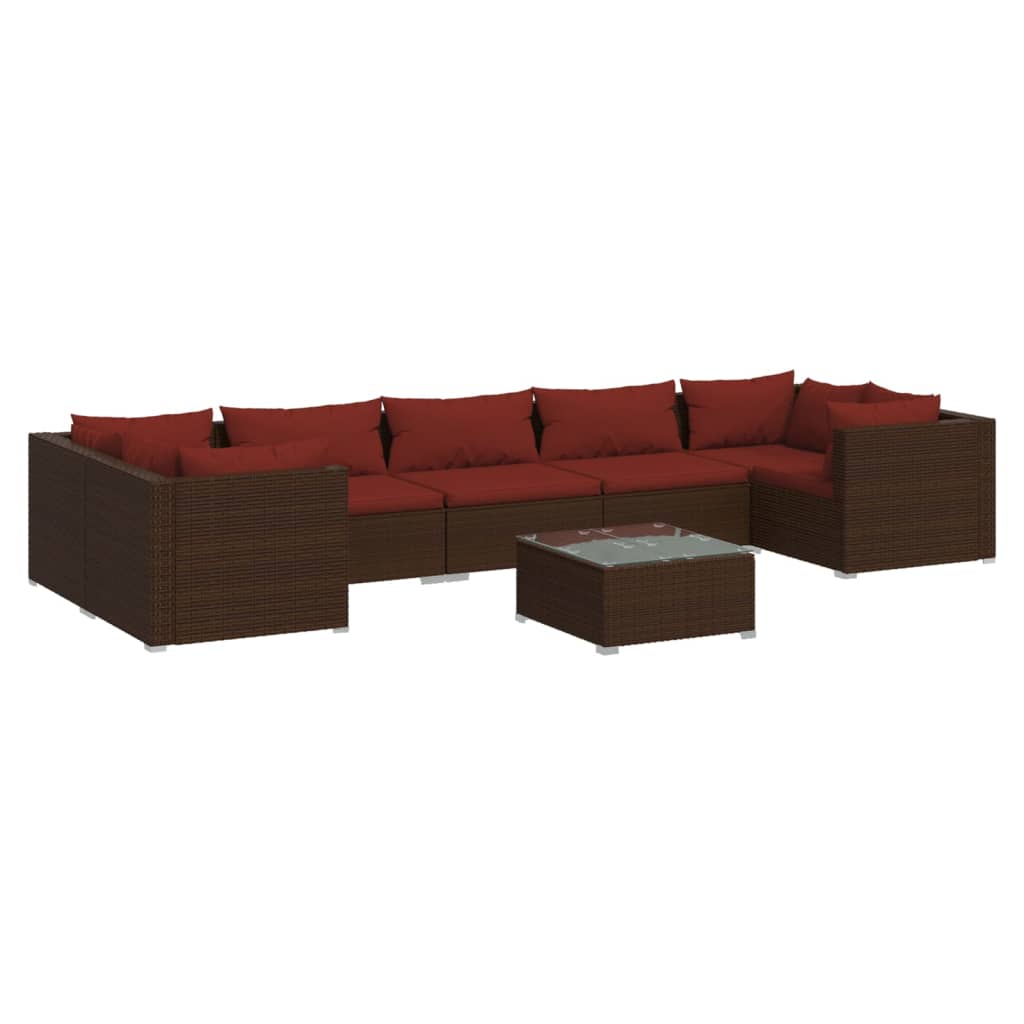Set Divani da Giardino 8 pz con Cuscini in Polyrattan Marrone | homemem39