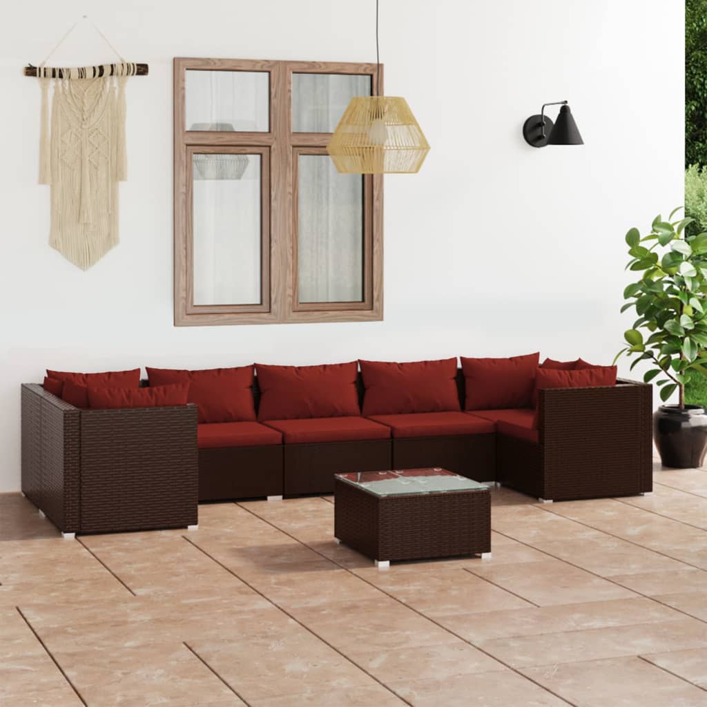 Set Divani da Giardino 8 pz con Cuscini in Polyrattan Marrone | homemem39