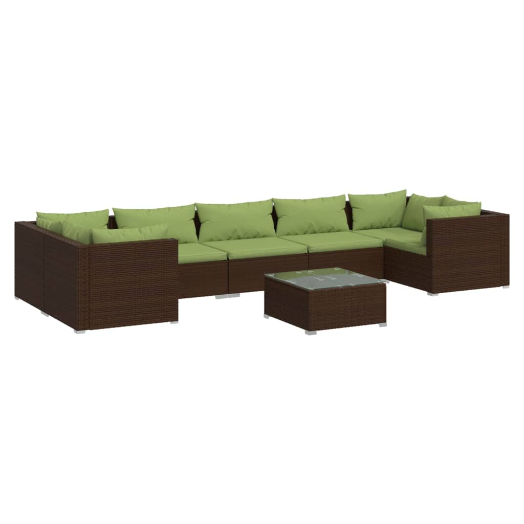 Set Divani da Giardino 8 pz con Cuscini in Polyrattan Marrone | homemem39