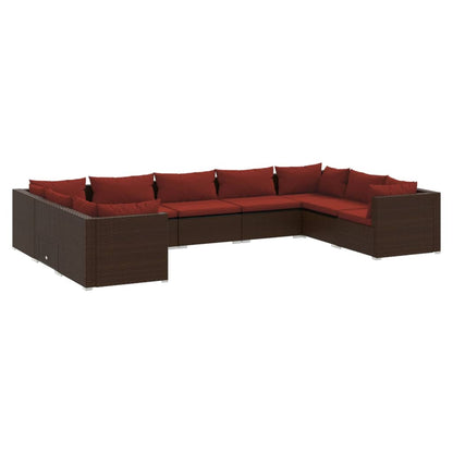 Set Divani da Giardino 9 pz con Cuscini in Polyrattan Marrone | homemem39