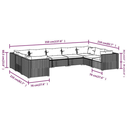 Set Divani da Giardino 9 pz con Cuscini in Polyrattan Marrone | homemem39