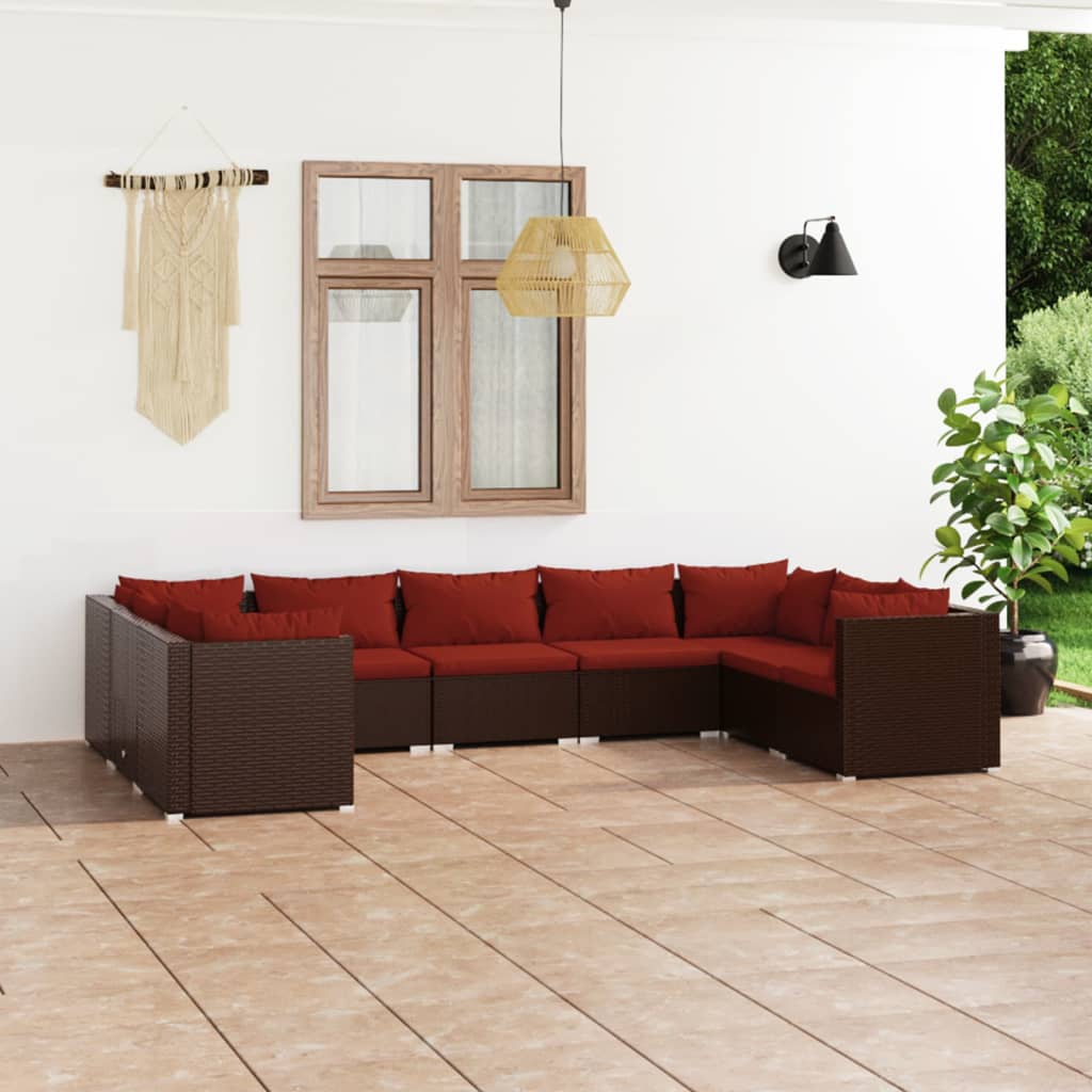 Set Divani da Giardino 9 pz con Cuscini in Polyrattan Marrone | homemem39