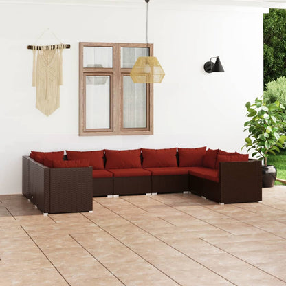 Set Divani da Giardino 9 pz con Cuscini in Polyrattan Marrone | homemem39