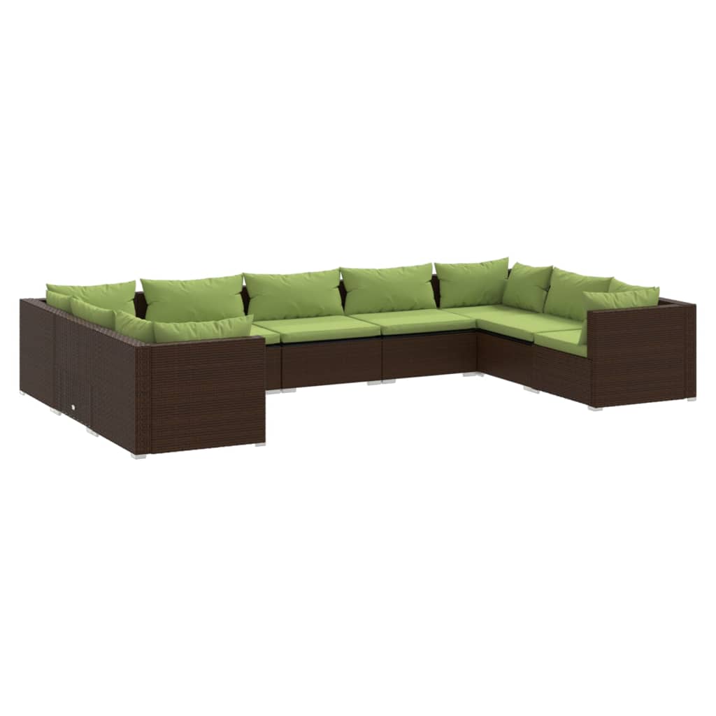 Set Divani da Giardino 9 pz con Cuscini in Polyrattan Marrone | homemem39