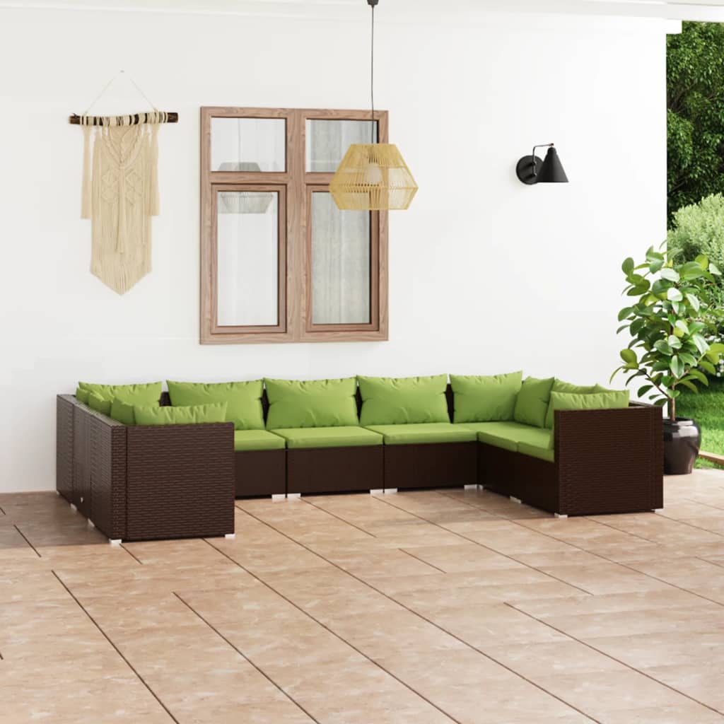 Set Divani da Giardino 9 pz con Cuscini in Polyrattan Marrone | homemem39