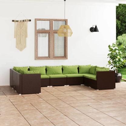 Set Divani da Giardino 9 pz con Cuscini in Polyrattan Marrone | homemem39