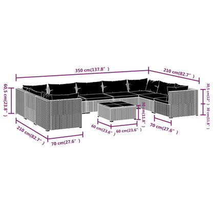 Set Divani da Giardino 10 pz con Cuscini in Polyrattan Nero | homemem39