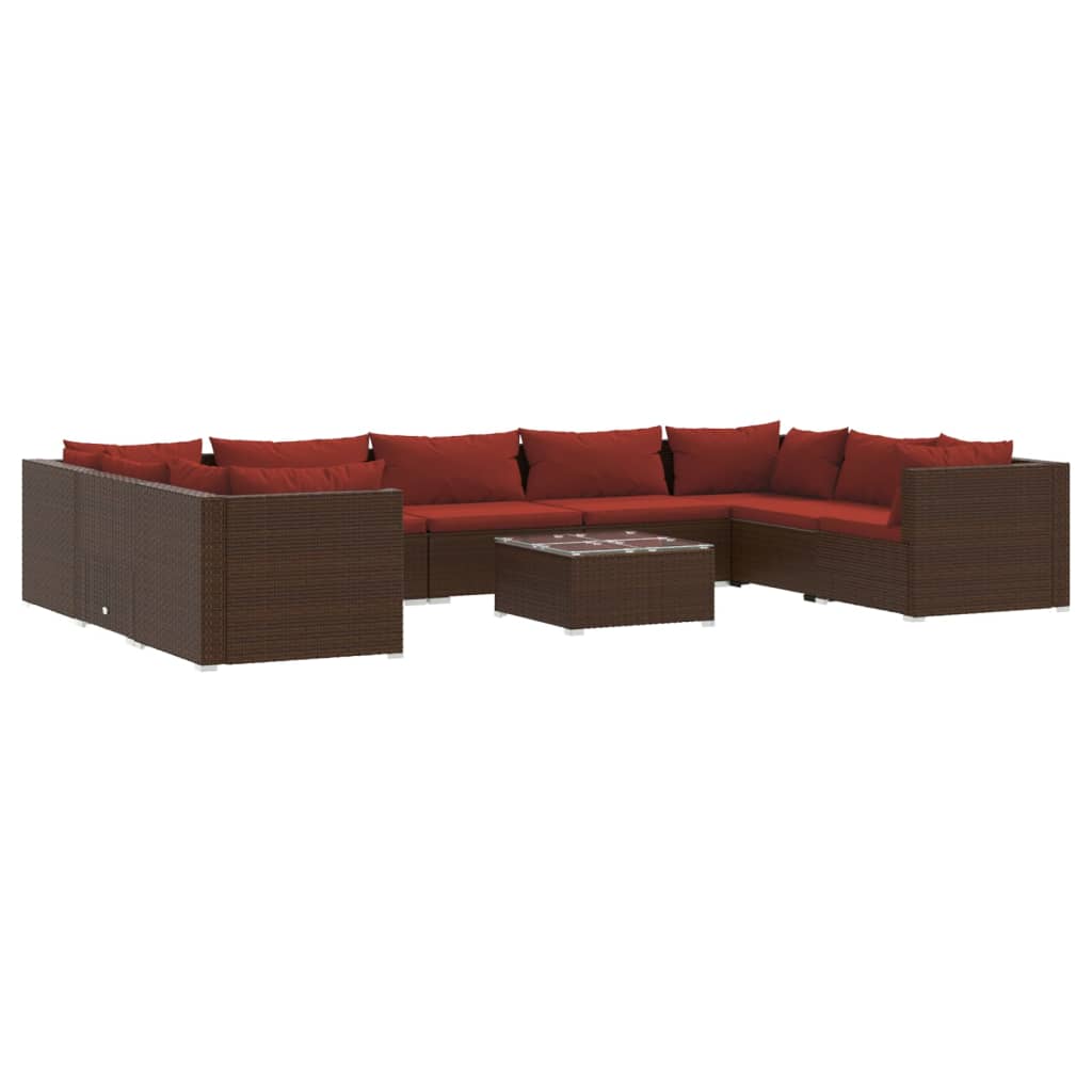 Set Divani da Giardino 10 pz con Cuscini in Polyrattan Marrone | homemem39