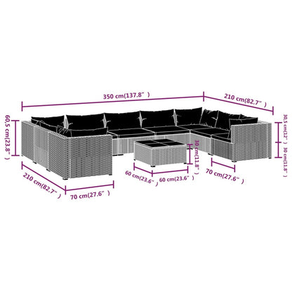 Set Divani da Giardino 10 pz con Cuscini in Polyrattan Marrone | homemem39