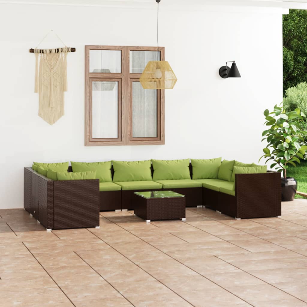 Set Divani da Giardino 10 pz con Cuscini in Polyrattan Marrone | homemem39