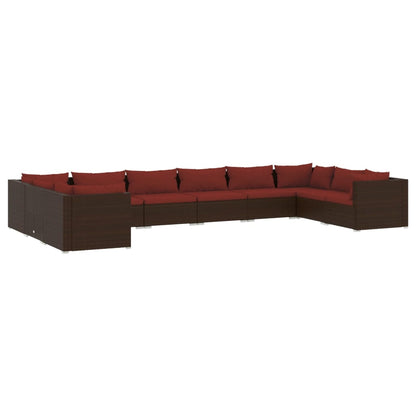 Set Divani da Giardino 10 pz con Cuscini in Polyrattan Marrone | homemem39