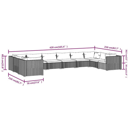Set Divani da Giardino 10 pz con Cuscini in Polyrattan Marrone | homemem39