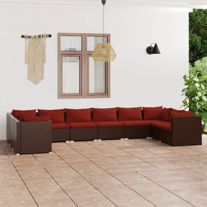 Set Divani da Giardino 10 pz con Cuscini in Polyrattan Marrone | homemem39