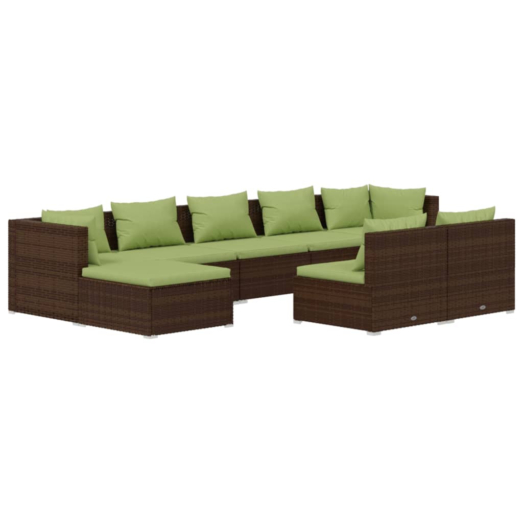 Set Divani da Giardino 9 pz con Cuscini in Polyrattan Marrone | homemem39