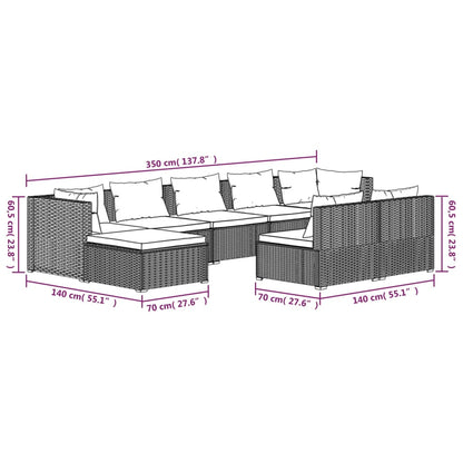 Set Divani da Giardino 9 pz con Cuscini in Polyrattan Marrone | homemem39
