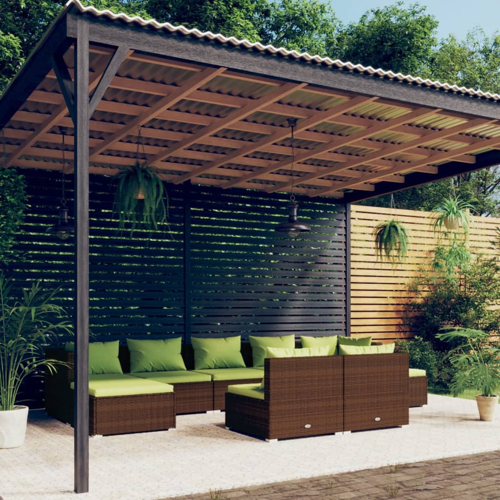 Set Divani da Giardino 9 pz con Cuscini in Polyrattan Marrone | homemem39