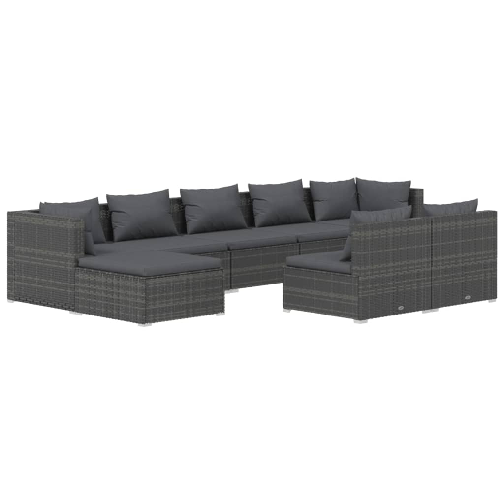 Set Divani da Giardino 9 pz con Cuscini in Polyrattan Grigio | homemem39