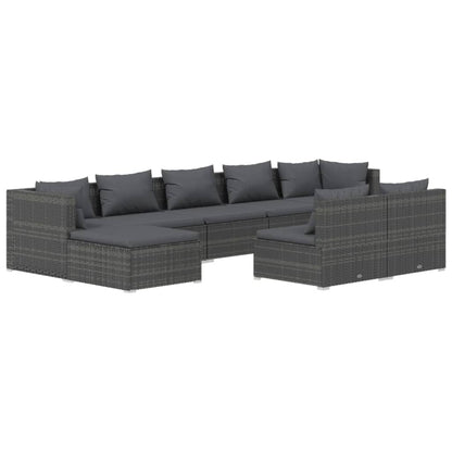 Set Divani da Giardino 9 pz con Cuscini in Polyrattan Grigio | homemem39