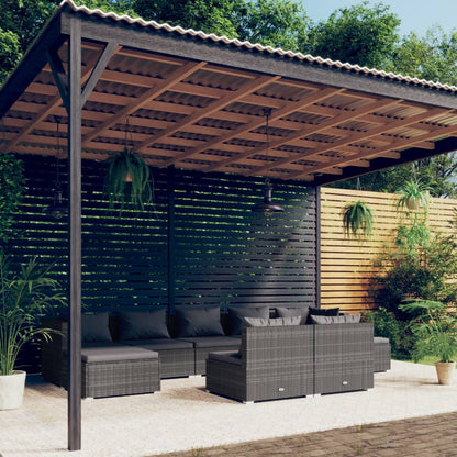 Set Divani da Giardino 9 pz con Cuscini in Polyrattan Grigio | homemem39