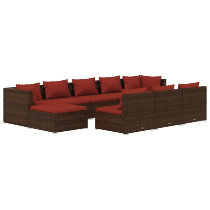 Set Divani da Giardino 10 pz con Cuscini in Polyrattan Marrone - homemem39