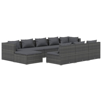 Set Divani da Giardino 10 pz con Cuscini in Polyrattan Grigio | homemem39