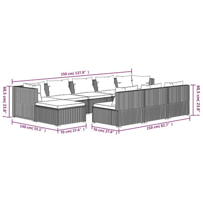 Set Divani da Giardino 10 pz con Cuscini in Polyrattan Grigio | homemem39