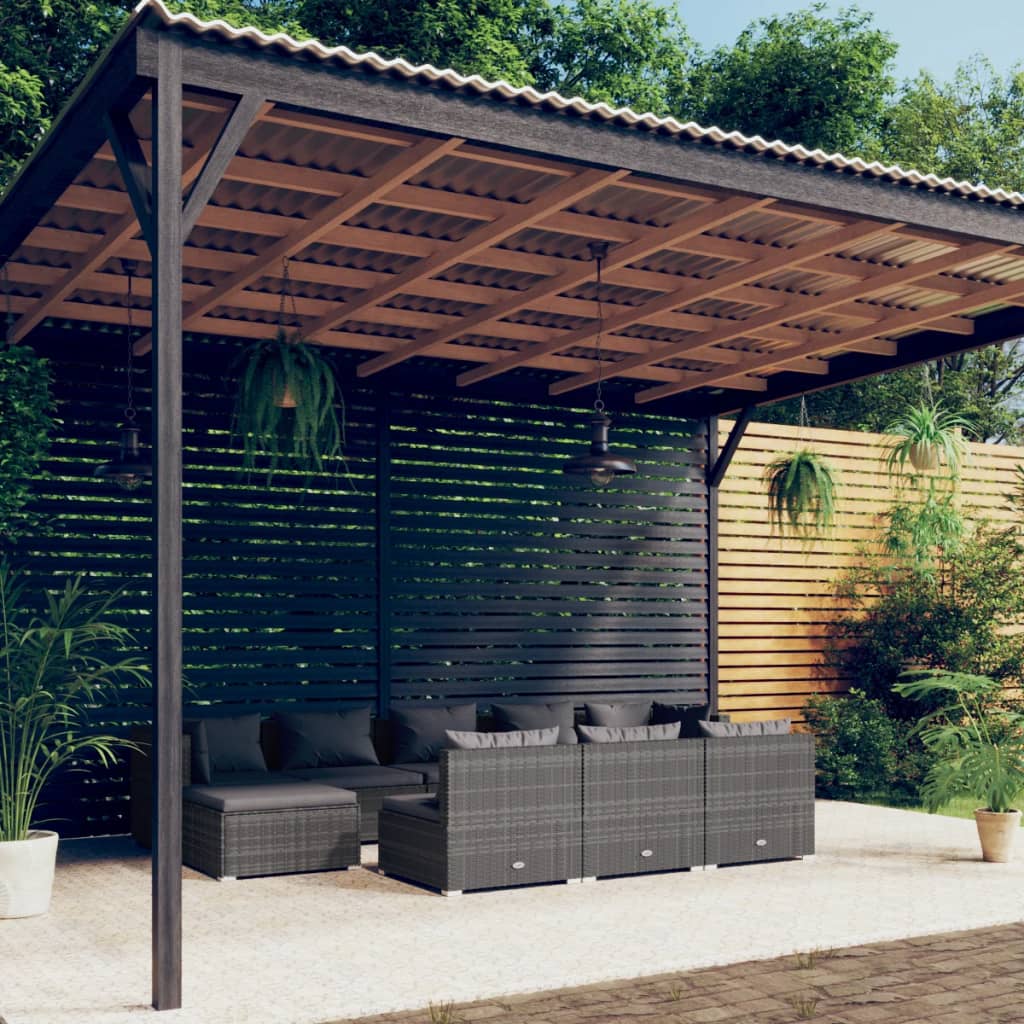 Set Divani da Giardino 10 pz con Cuscini in Polyrattan Grigio | homemem39