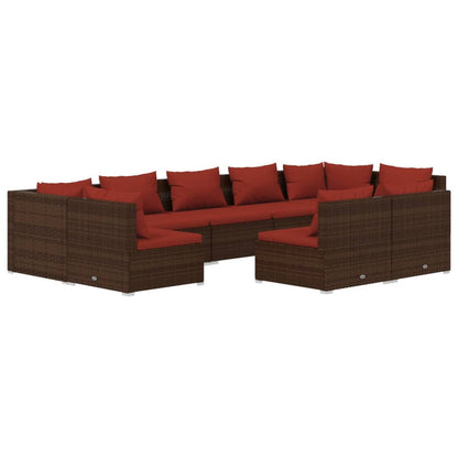 Set Divani da Giardino 9 pz con Cuscini in Polyrattan Marrone | homemem39
