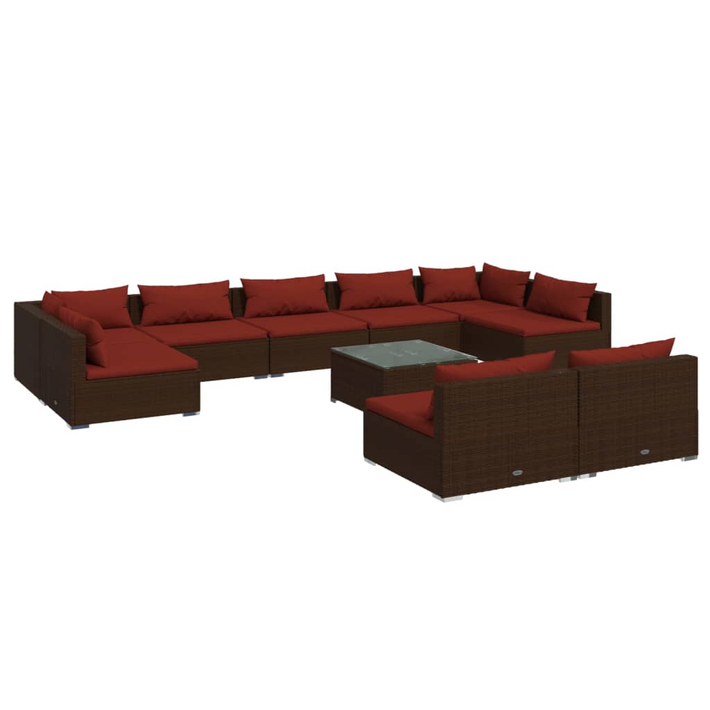 Set Divani da Giardino 10 pz con Cuscini in Polyrattan Marrone | homemem39
