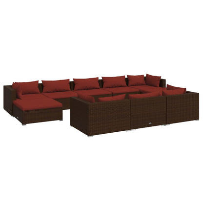 Set Divani da Giardino 10 pz con Cuscini in Polyrattan Marrone | homemem39