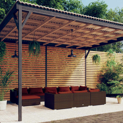 Set Divani da Giardino 10 pz con Cuscini in Polyrattan Marrone | homemem39