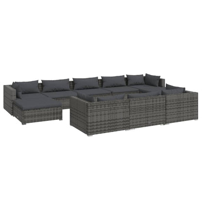 Set Divani da Giardino 10 pz con Cuscini in Polyrattan Grigio | homemem39