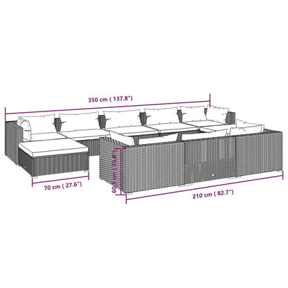 Set Divani da Giardino 10 pz con Cuscini in Polyrattan Grigio | homemem39