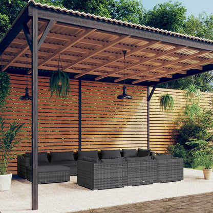Set Divani da Giardino 10 pz con Cuscini in Polyrattan Grigio | homemem39