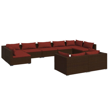 Set Divani da Giardino 9 pz con Cuscini in Polyrattan Marrone | homemem39