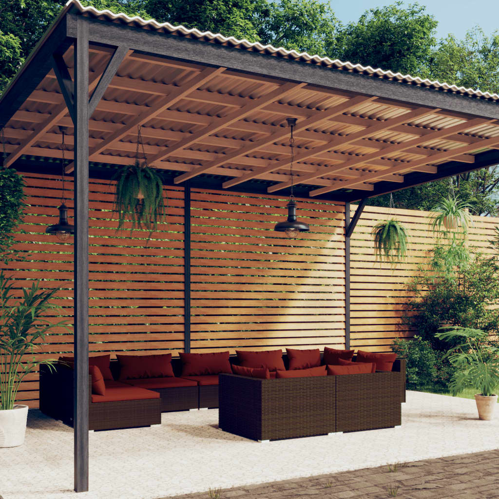 Set Divani da Giardino 9 pz con Cuscini in Polyrattan Marrone | homemem39