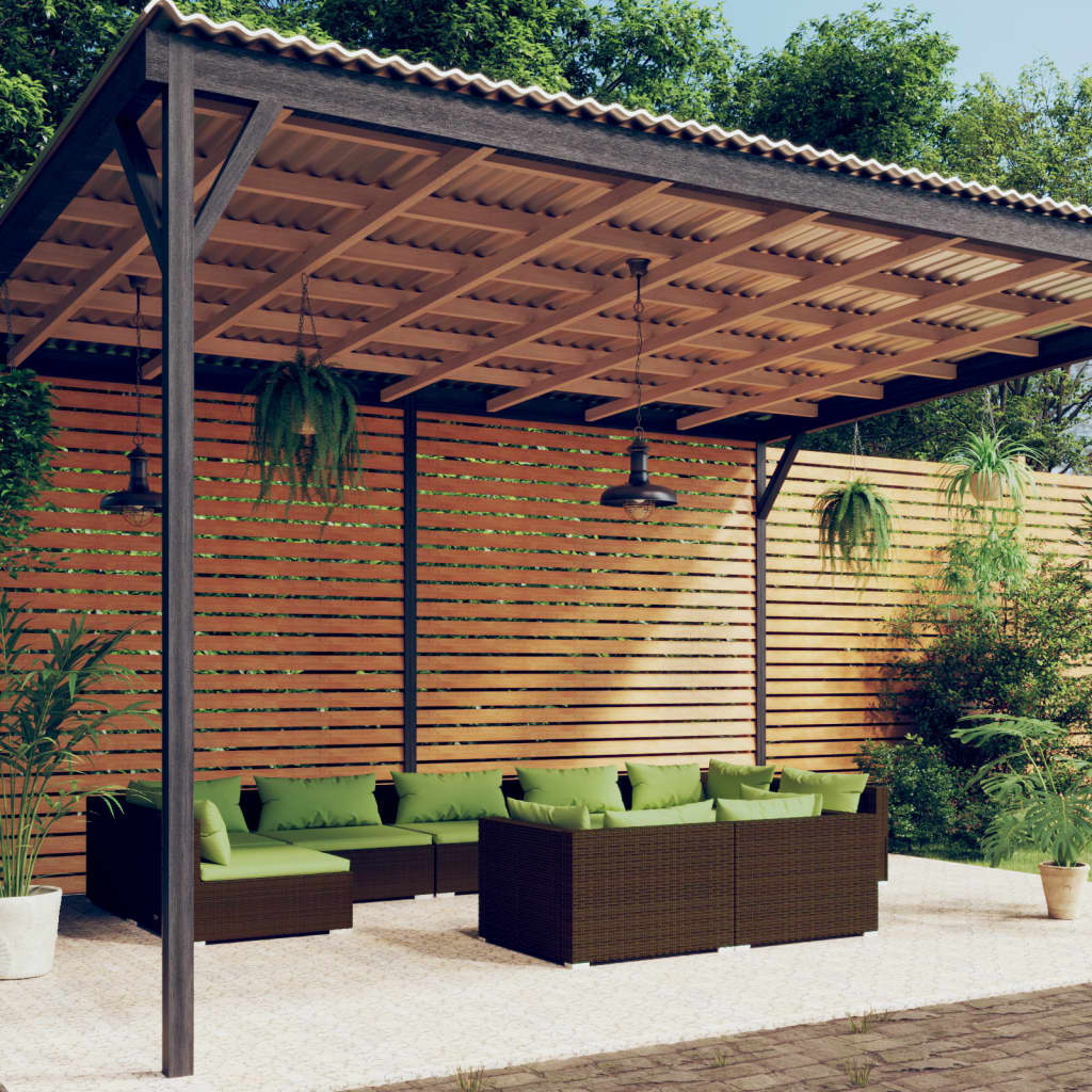 Set Divani da Giardino 9 pz con Cuscini in Polyrattan Marrone | homemem39