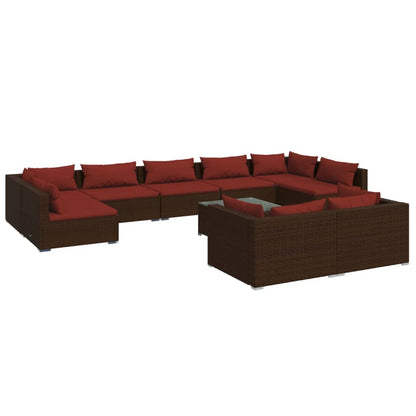 Set Divani da Giardino 10 pz con Cuscini in Polyrattan Marrone | homemem39