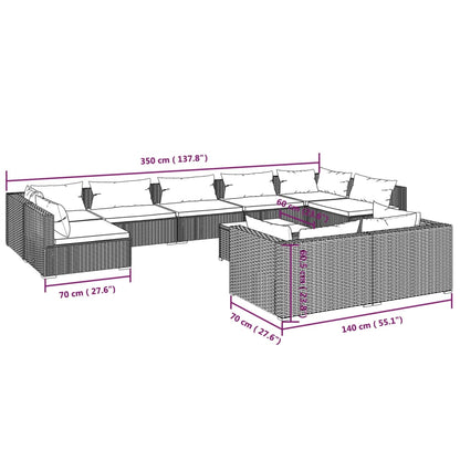 Set Divani da Giardino 10 pz con Cuscini in Polyrattan Marrone | homemem39