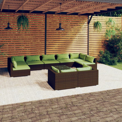 Set Divani da Giardino 10 pz con Cuscini in Polyrattan Marrone - homemem39