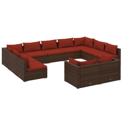 Set Divani da Giardino 11 pz con Cuscini in Polyrattan Marrone | homemem39