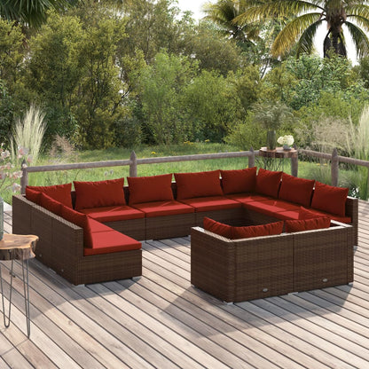 Set Divani da Giardino 11 pz con Cuscini in Polyrattan Marrone | homemem39